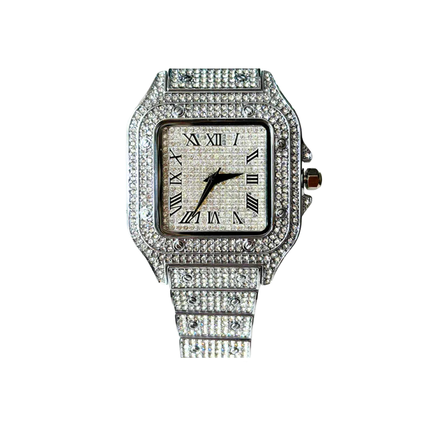 EK Collection Fully Iced EK Roman Numeral Watch Silver (SS25)