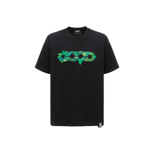 GOODBRAND 3D Green Plant Embroidered Map Logo Tee Black (SS25)
