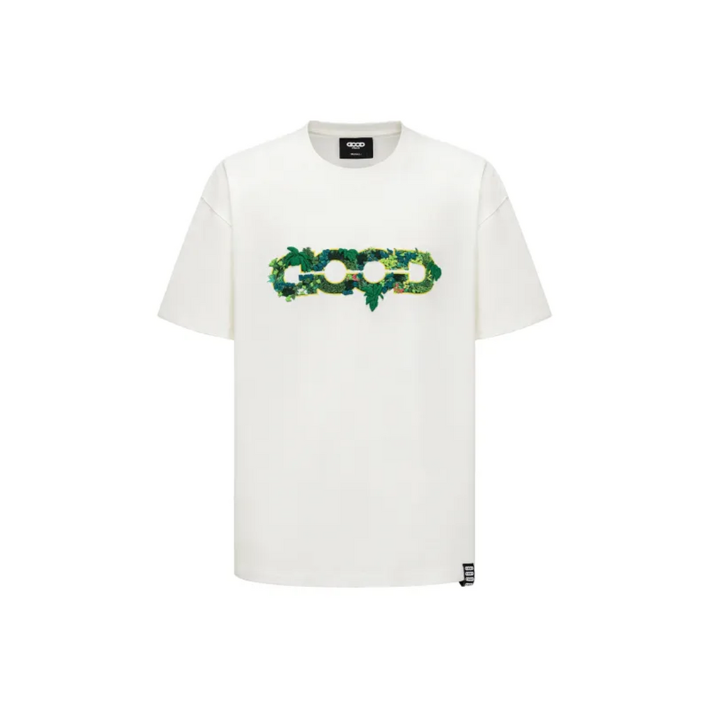 GOODBRAND 3D Green Plant Embroidered Map Logo Tee White (SS25)