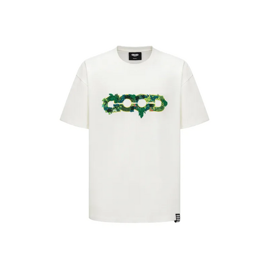 GOODBRAND 3D Green Plant Embroidered Map Logo Tee White (SS25)