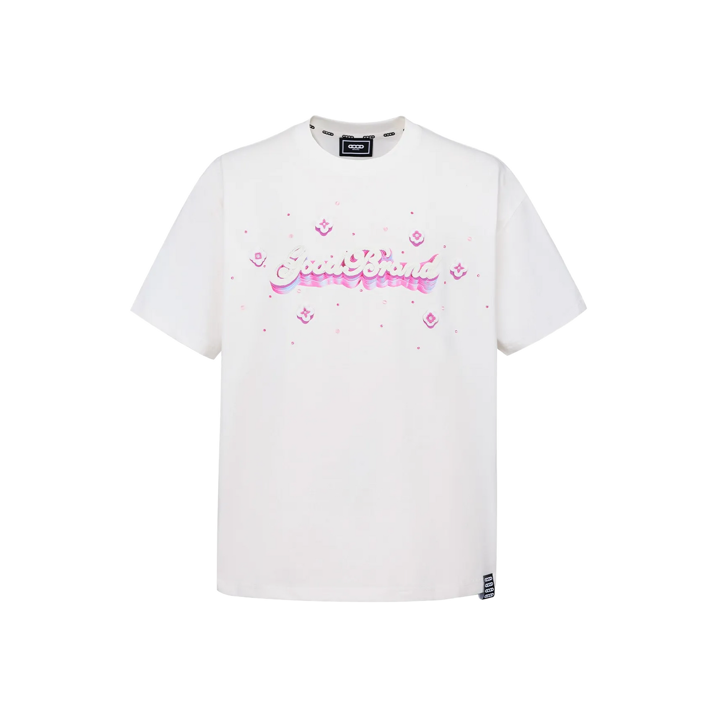GOODBRAND 3D Logo Floral Embroidery Rhinestone Tee White (SS26)