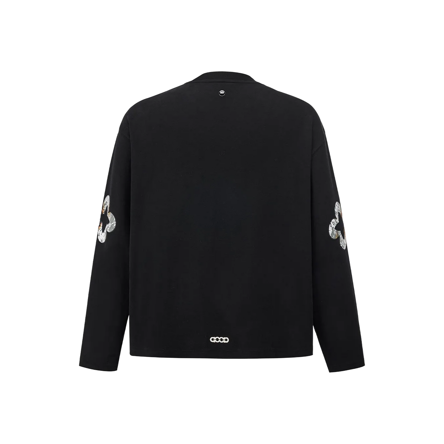 GOODBRAND Burnt Lace Floral Appliqué Long Sleeved Tee Black (FW25)