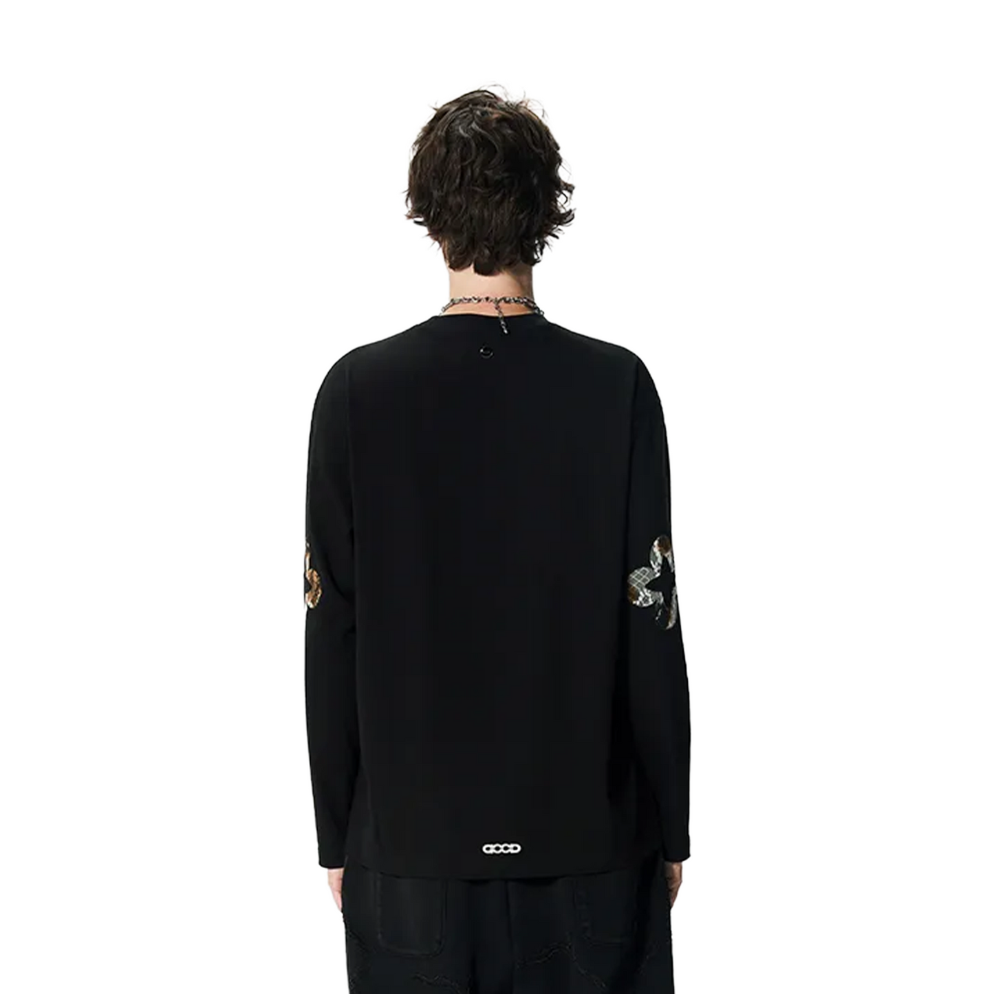GOODBRAND Burnt Lace Floral Appliqué Long Sleeved Tee Black (FW25)