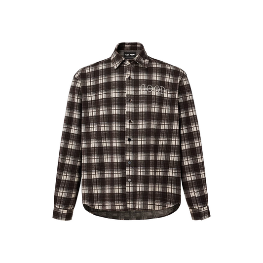 GOODBRAND Classic Slogan Pearl Plaid Shirt Brown (FW25)