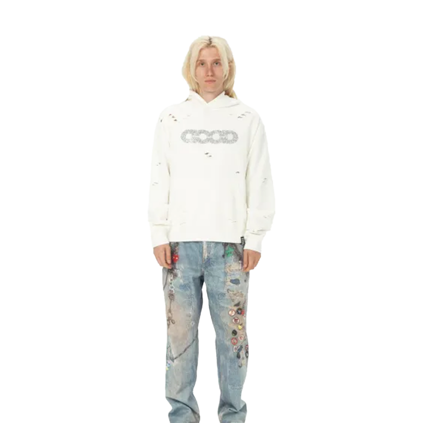 GOODBRAND Diamond Ripped Hoodie White (FW24)