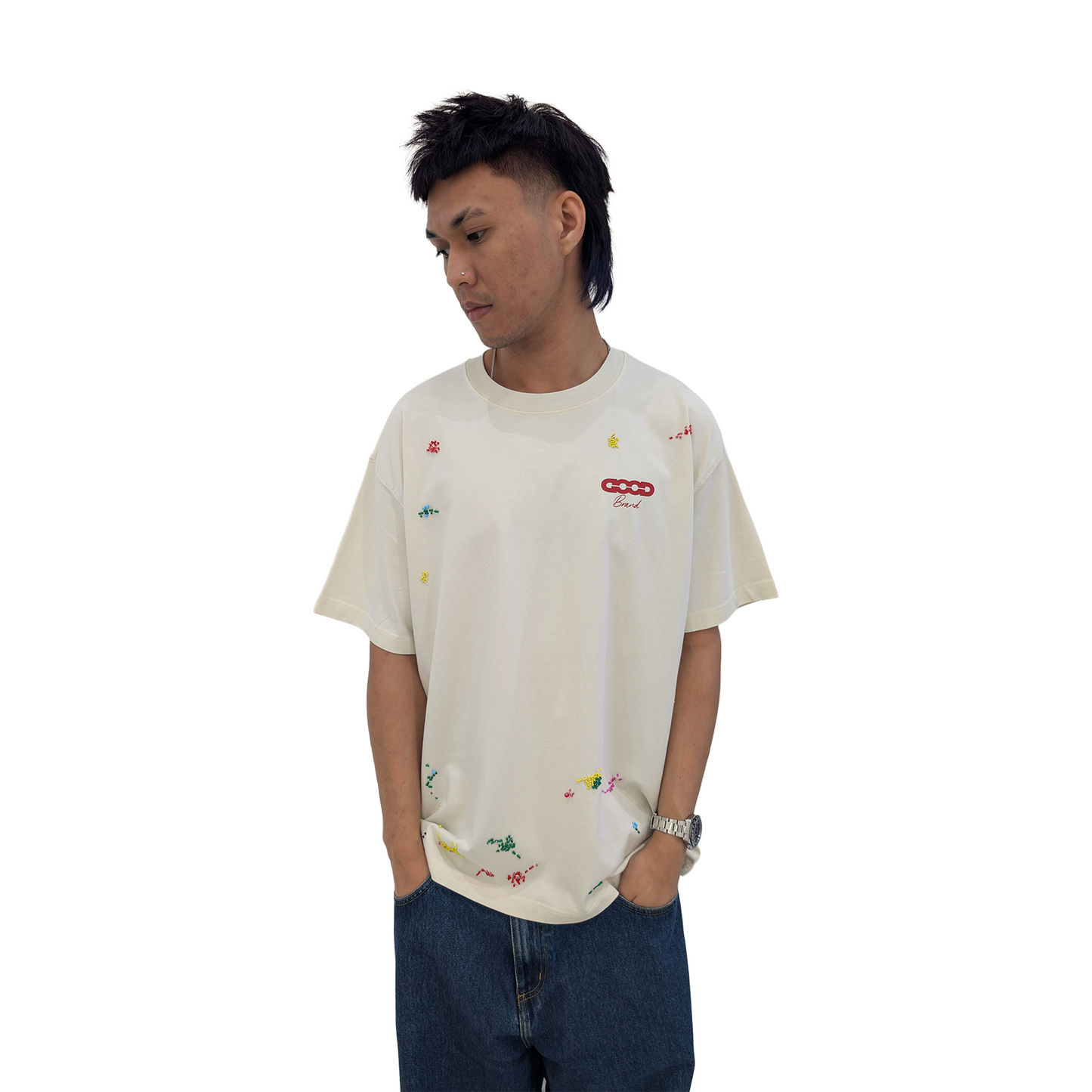 GOODBRAND Dopamine Tube Beaded Tee Beige (SS25)