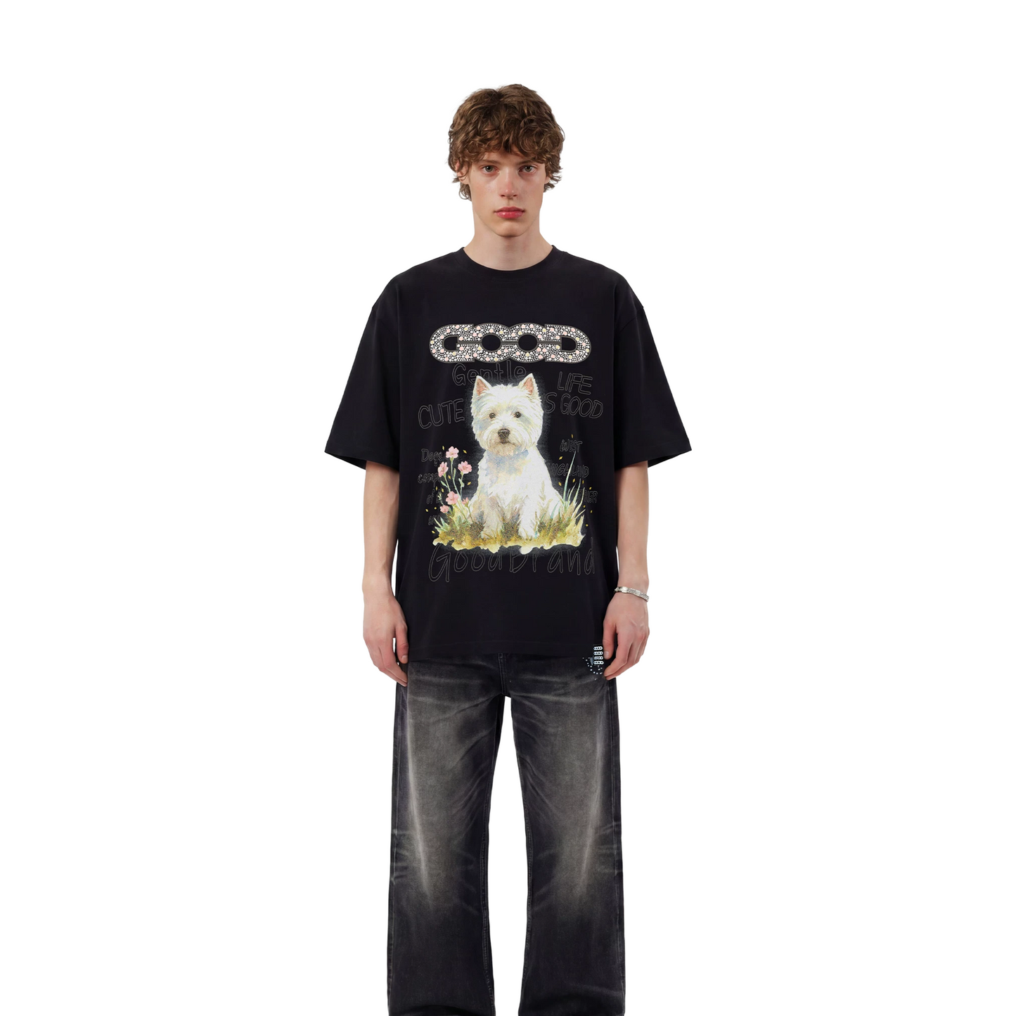 GOODBRAND Floral Puppy Short Sleeved Tee Black (SS26)