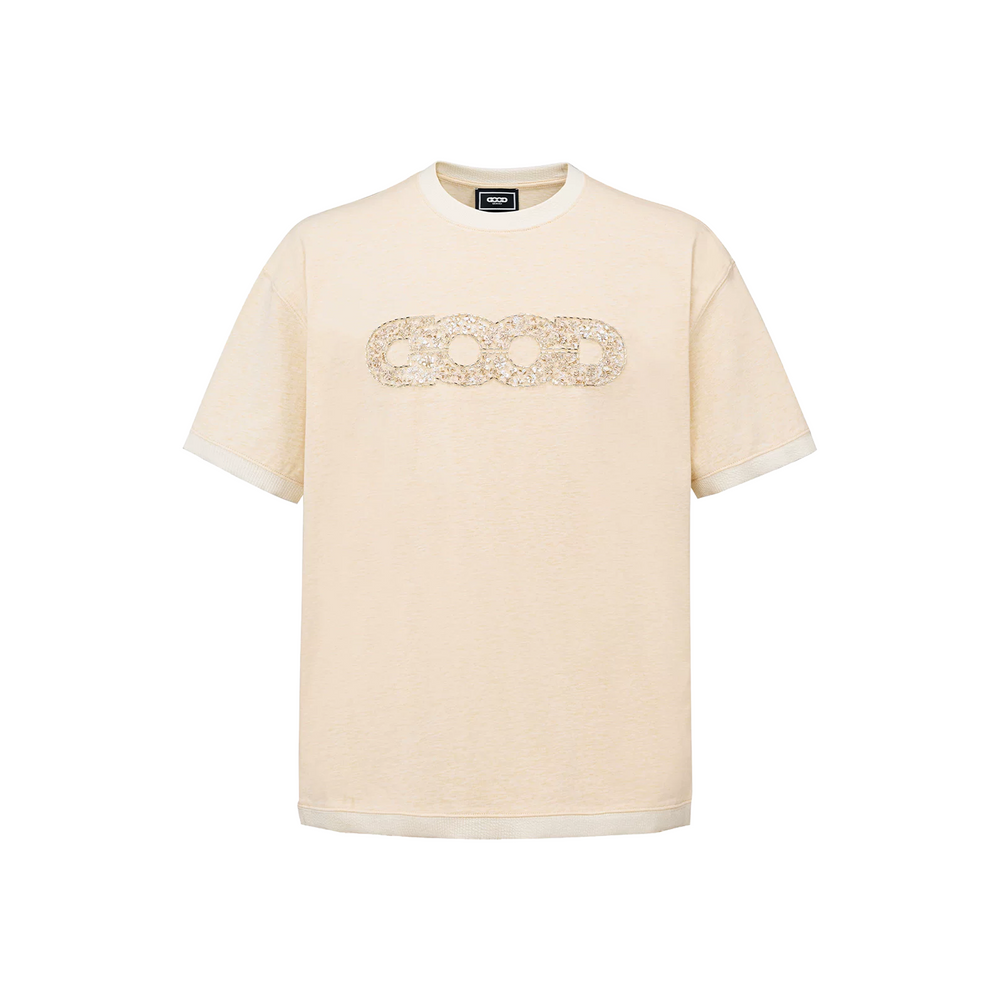 GOODBRAND Floral Yarn Sequin Globe Tee Beige (SS26)