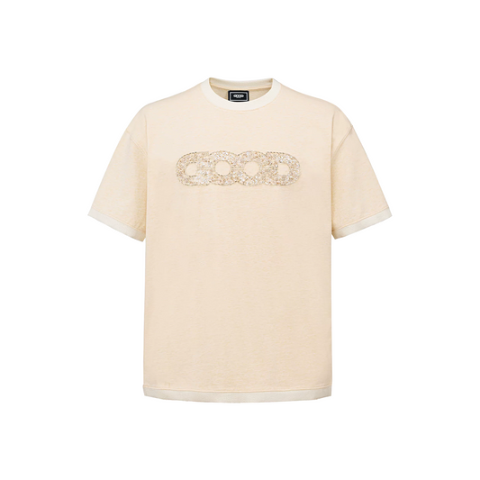 GOODBRAND Floral Yarn Sequin Globe Tee Beige (SS26)