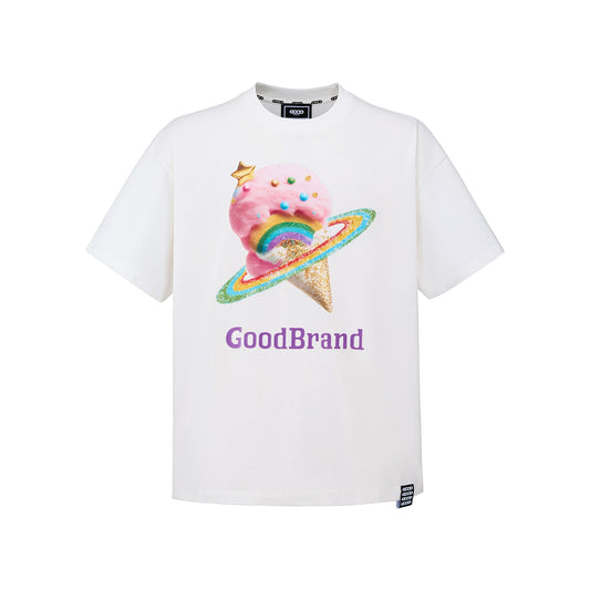 GOODBRAND Foamed Ice Cream Crystal Gauze S/S Tee White (SS26)