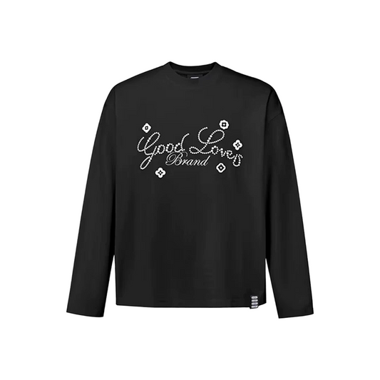 GOODBRAND GOOD LOVES Floral Slogan Long Sleeved Tee Black (FW25)