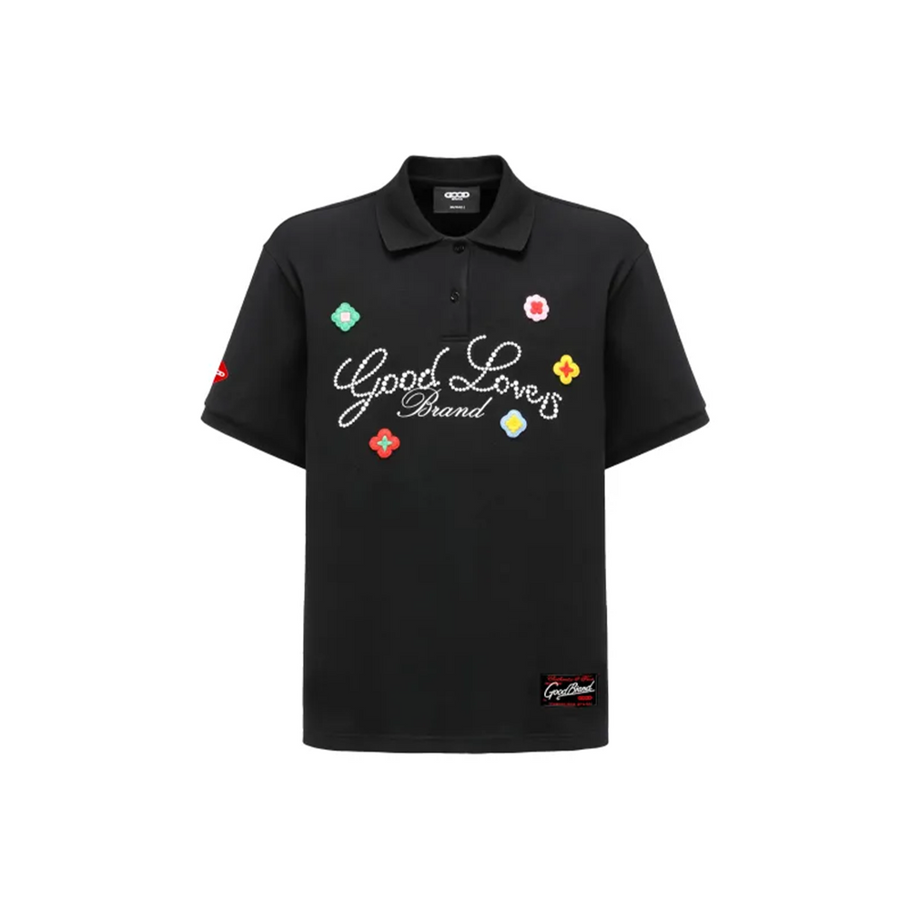 GOODBRAND Good Loves 3D Embroidered Slogan Polo Shirt Black (SS25)
