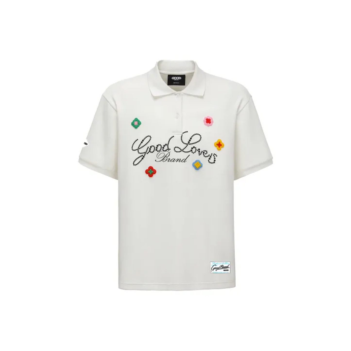 GOODBRAND Good Loves 3D Embroidered Slogan Polo Shirt White (SS25)