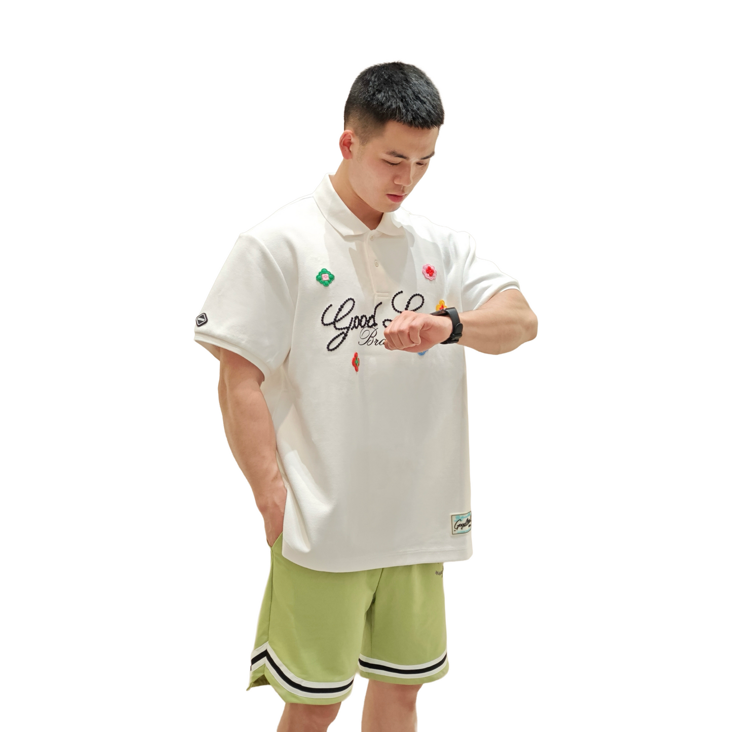 GOODBRAND Good Loves 3D Embroidered Slogan Polo Shirt White (SS25)