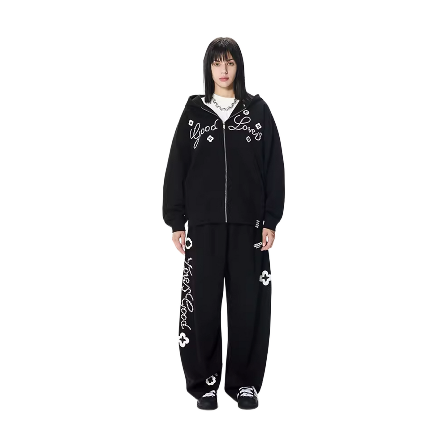 GOODBRAND Good Loves Floral Slogan Sweatpants Black (FW25)