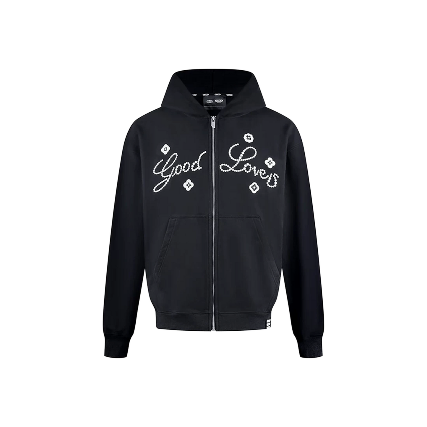 GOODBRAND Good Loves Floral Slogan Zip-Up Hoodie Black (FW25)