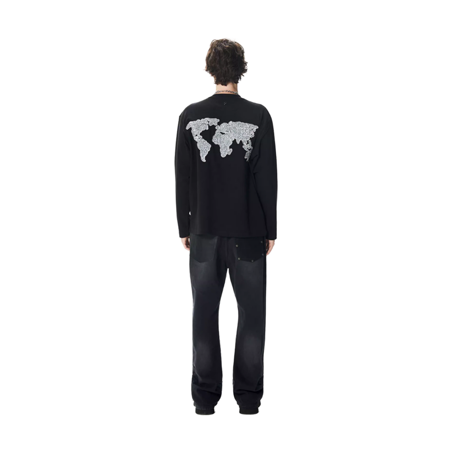 GOODBRAND Good Map Sequin Embroidered Long Sleeved Tee Black (FW25)