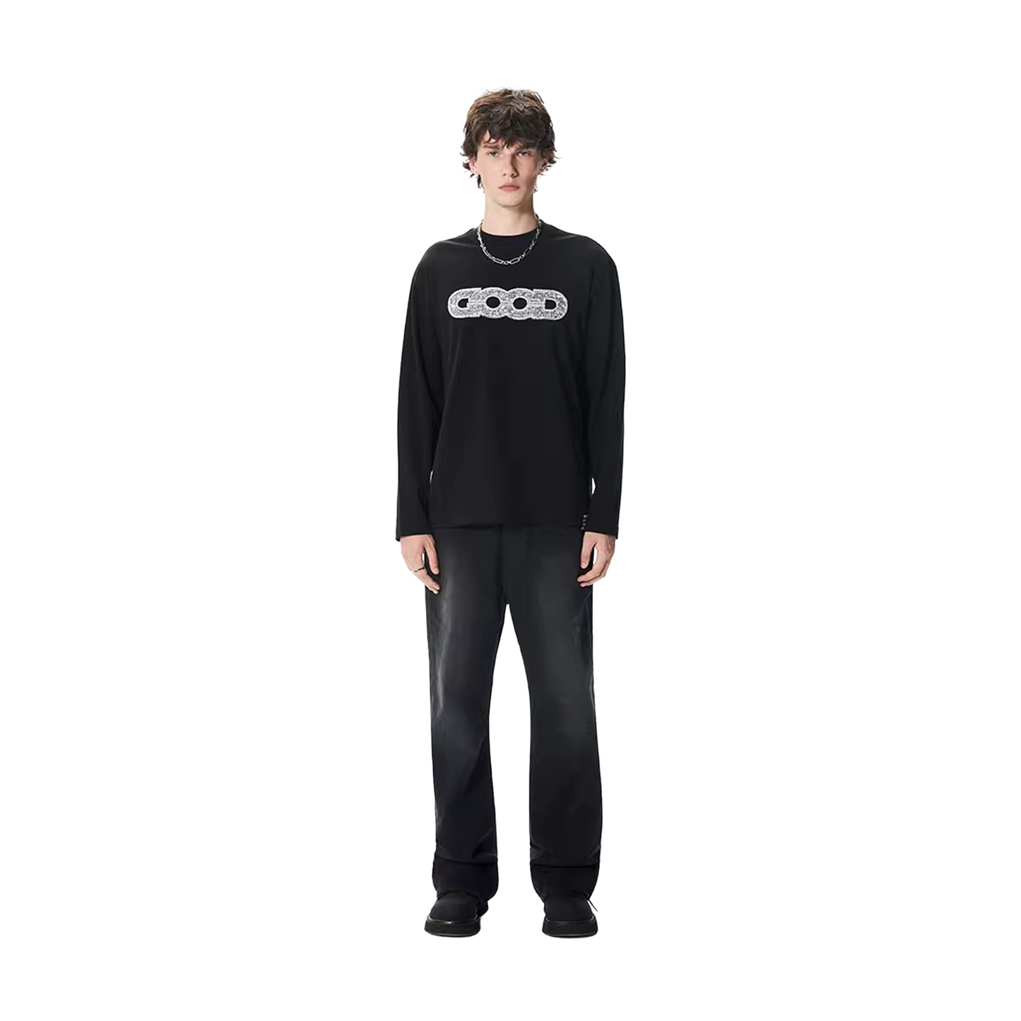 GOODBRAND Good Map Sequin Embroidered Long Sleeved Tee Black (FW25)