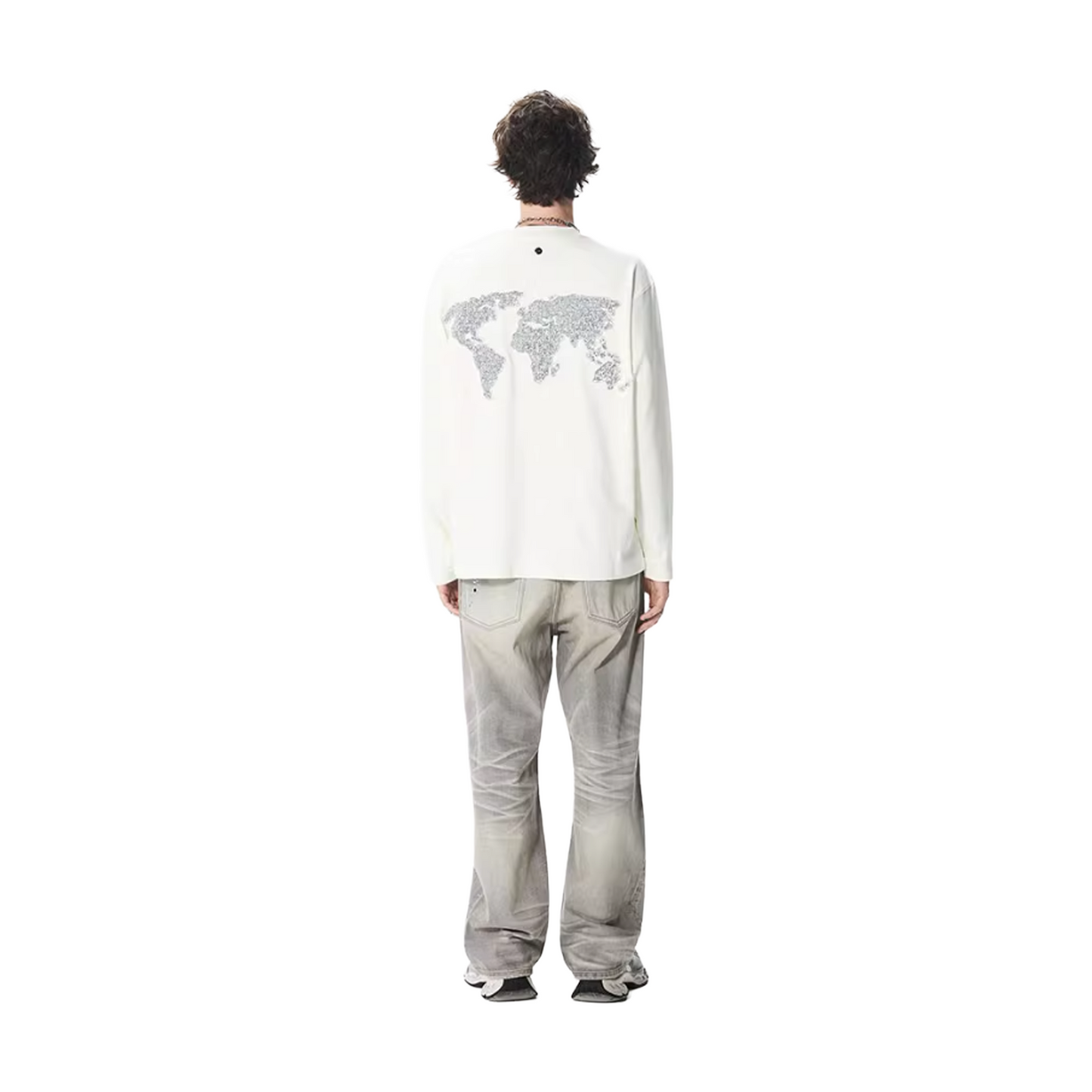 GOODBRAND Good Map Sequin Embroidered Long Sleeved Tee White (FW25)