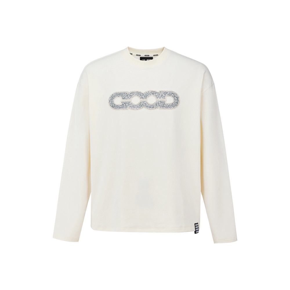 GOODBRAND Good Map Sequin Embroidered Long Sleeved Tee White (FW25)