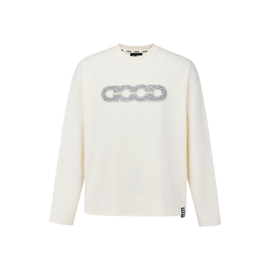 GOODBRAND Good Map Sequin Embroidered Long Sleeved Tee White (FW25)