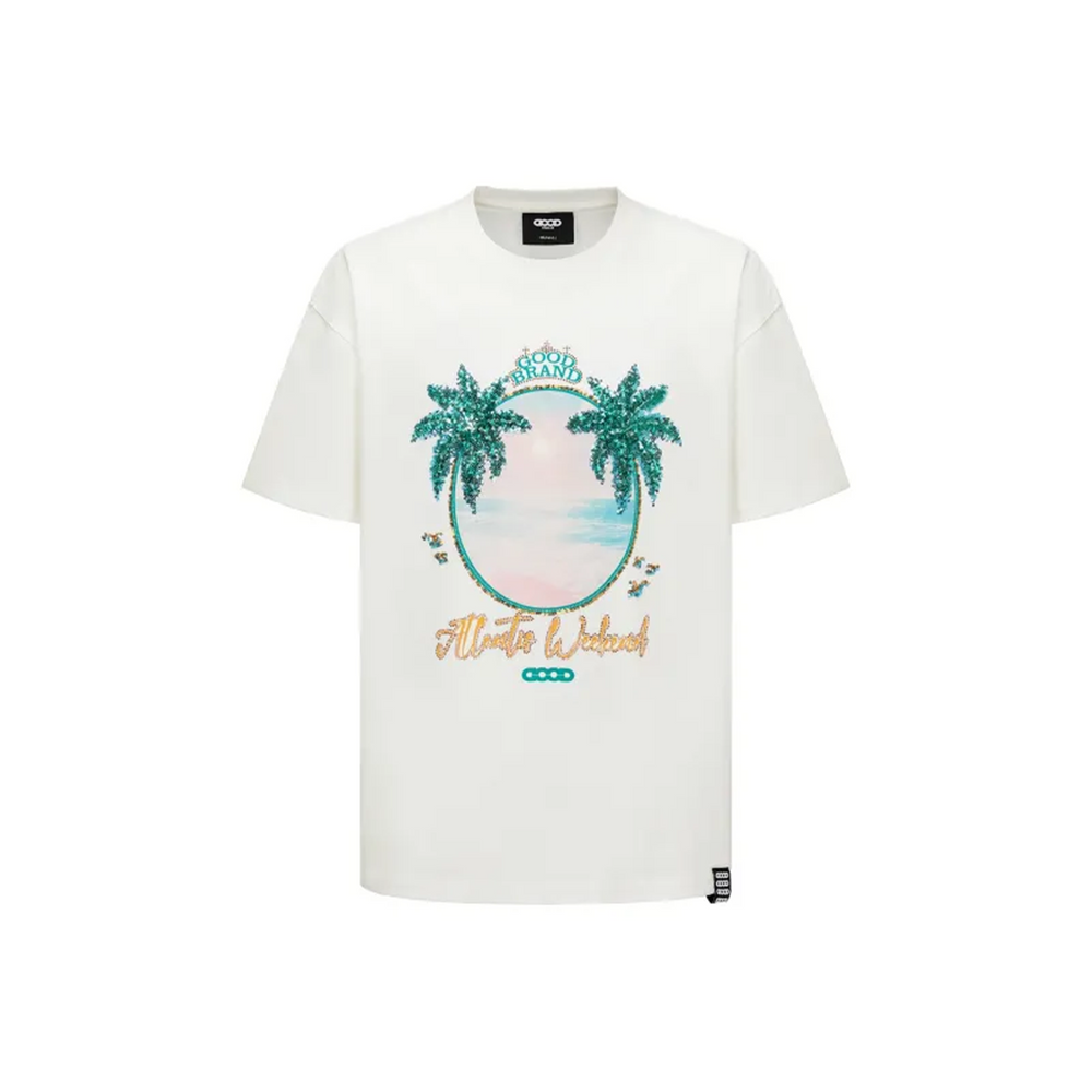 GOODBRAND Island Coconut Forest Sequin Embroidered Tee White (SS25)