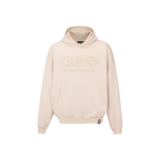 GOODBRAND Pearl Embroidered Slogan Hoodie Beige (FW25)