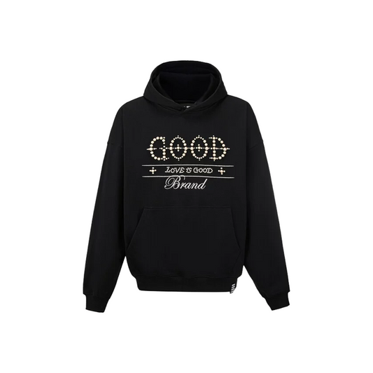 GOODBRAND Pearl Embroidered Slogan Hoodie Black (FW25)
