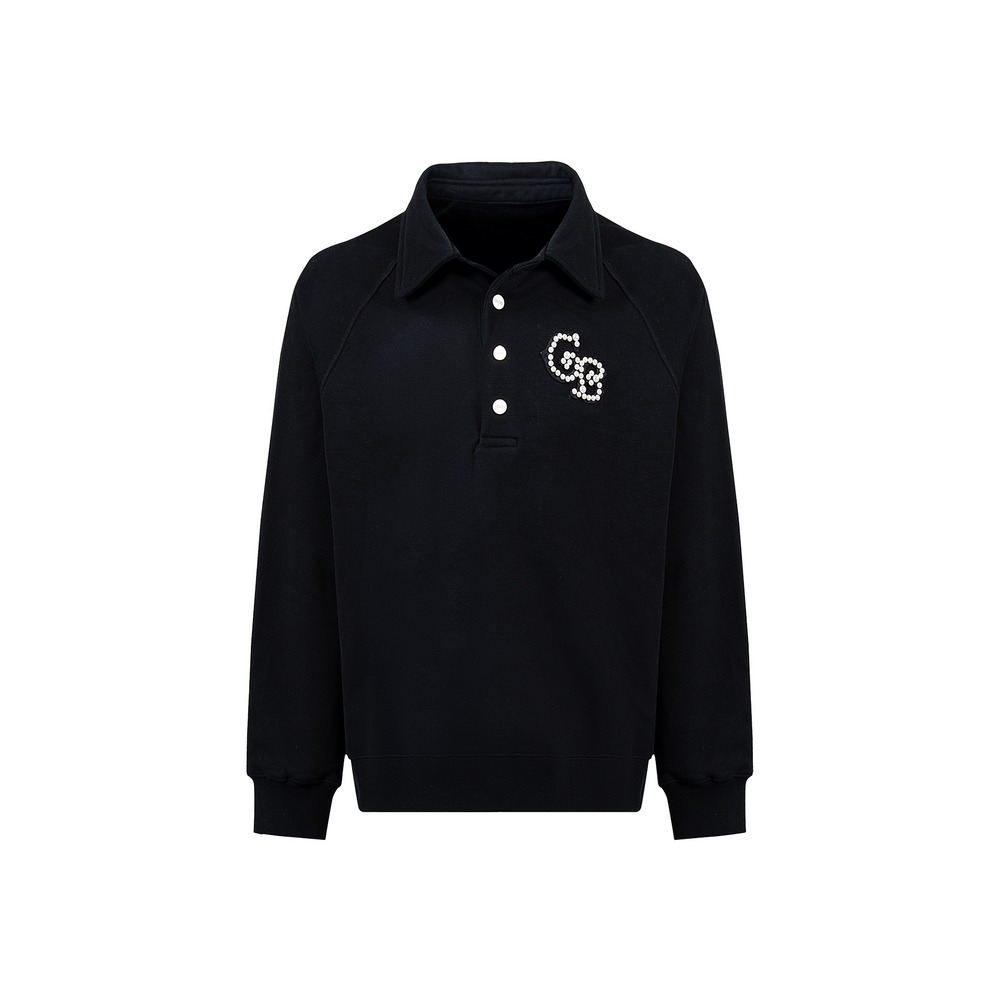 GOODBRAND Pearl Polo Long Sleeved Sweatshirt Black (SS25)