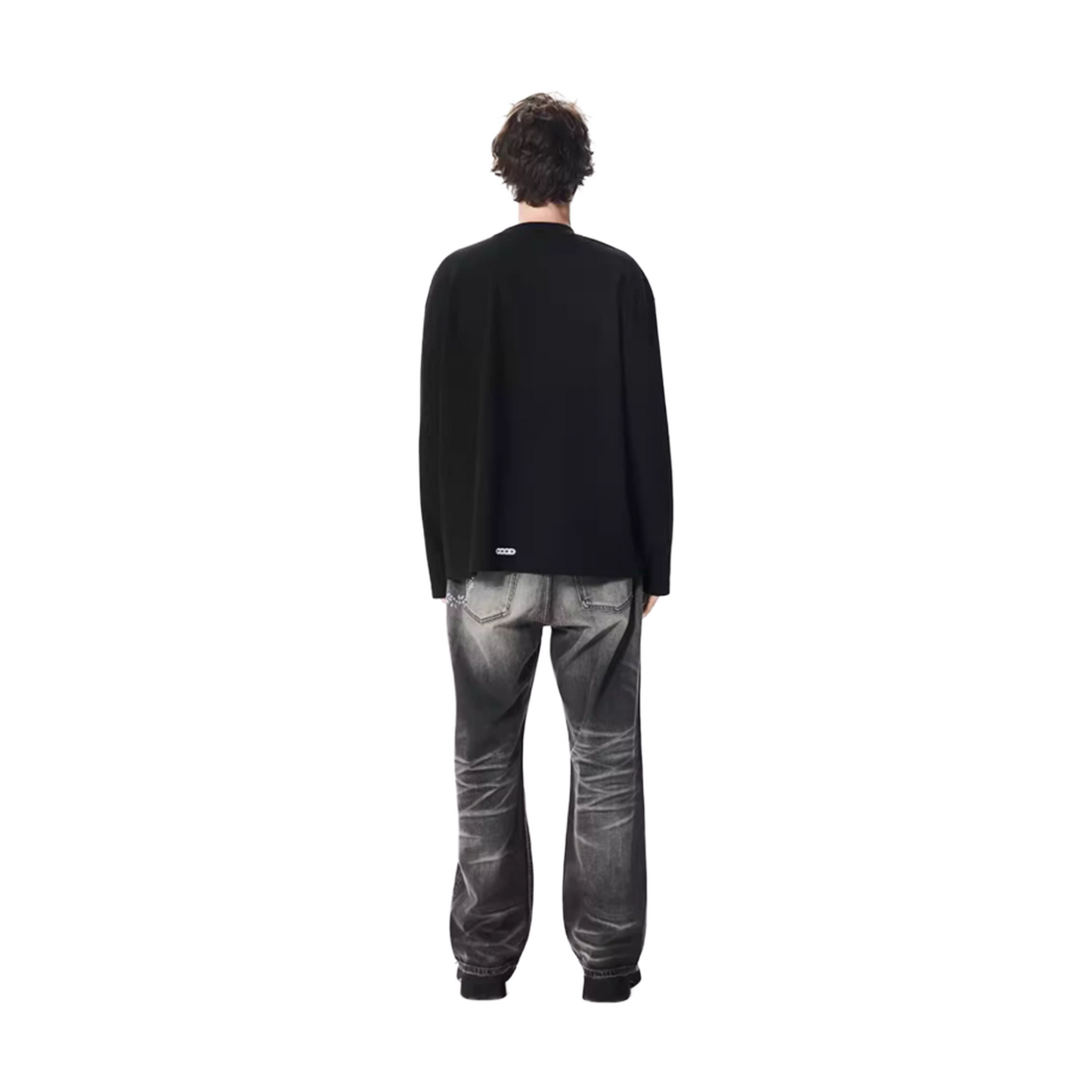 GOODBRAND Splicing Sequin Printed Logo Long Sleeved Tee Black (FW25)