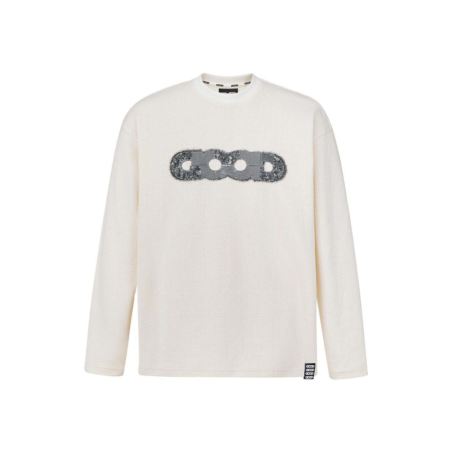 GOODBRAND Splicing Sequin Printed Logo Long Sleeved Tee White (FW25)