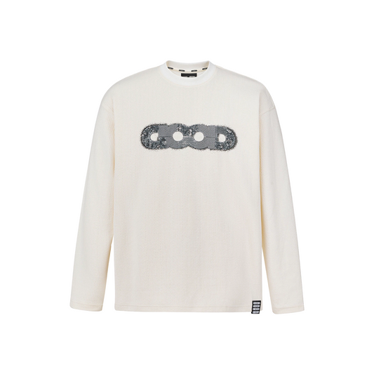 GOODBRAND Splicing Sequin Printed Logo Long Sleeved Tee White (FW25)