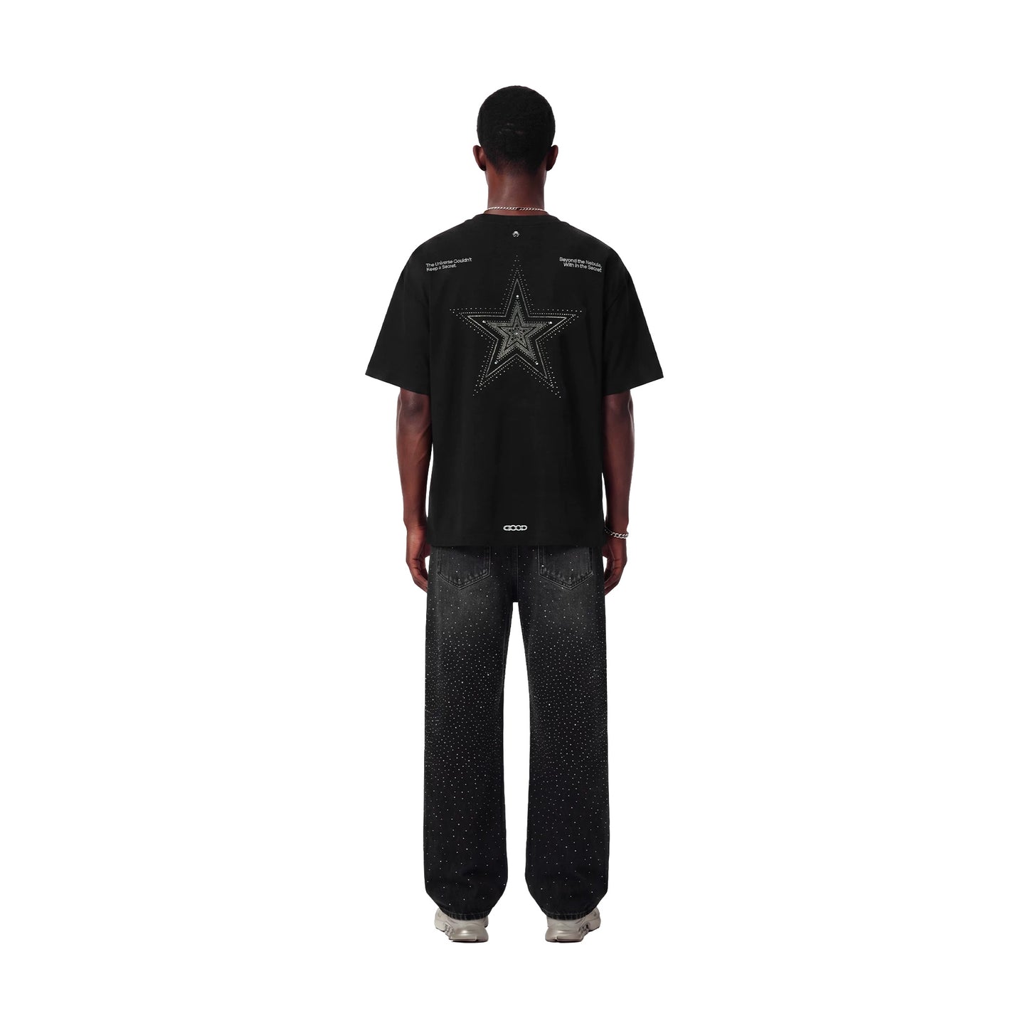 GOODBRAND Starry Sky Silver Thread Slogan S/S Tee Black (SS26)