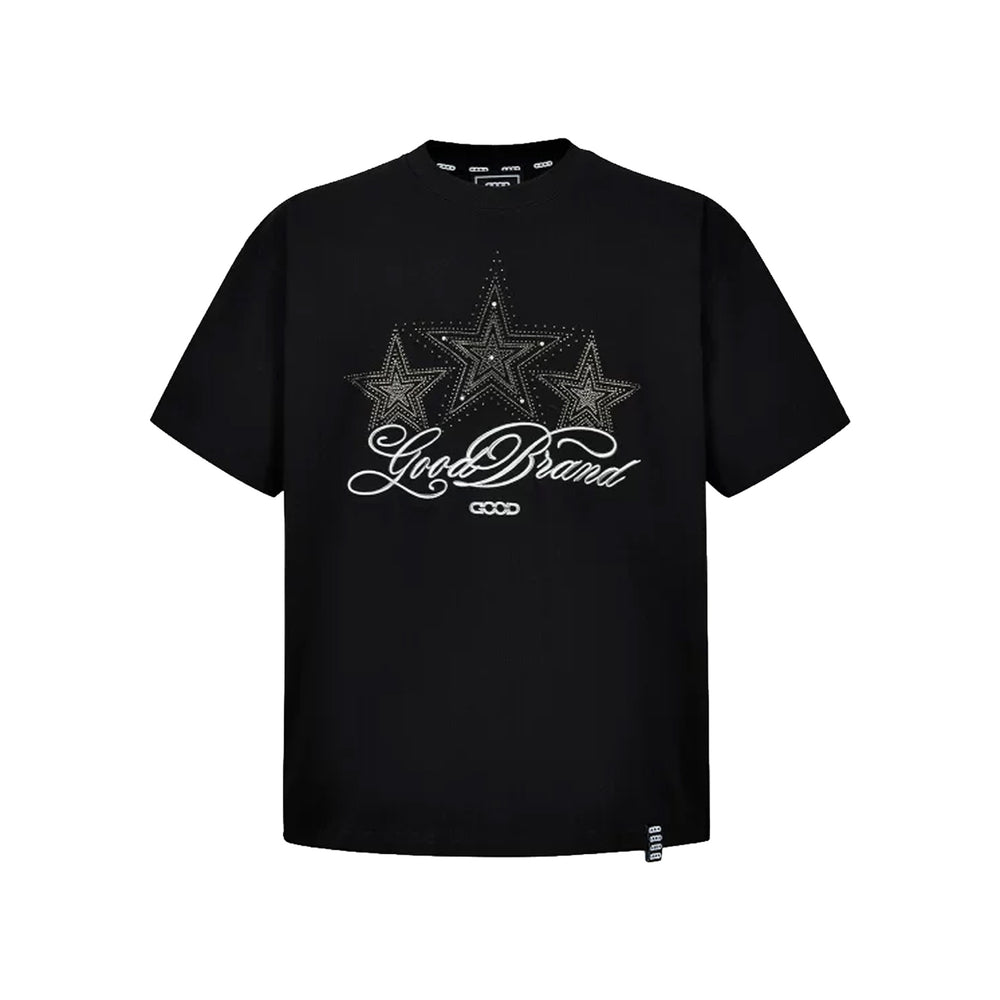 GOODBRAND Starry Sky Silver Thread Slogan S/S Tee Black (SS26)