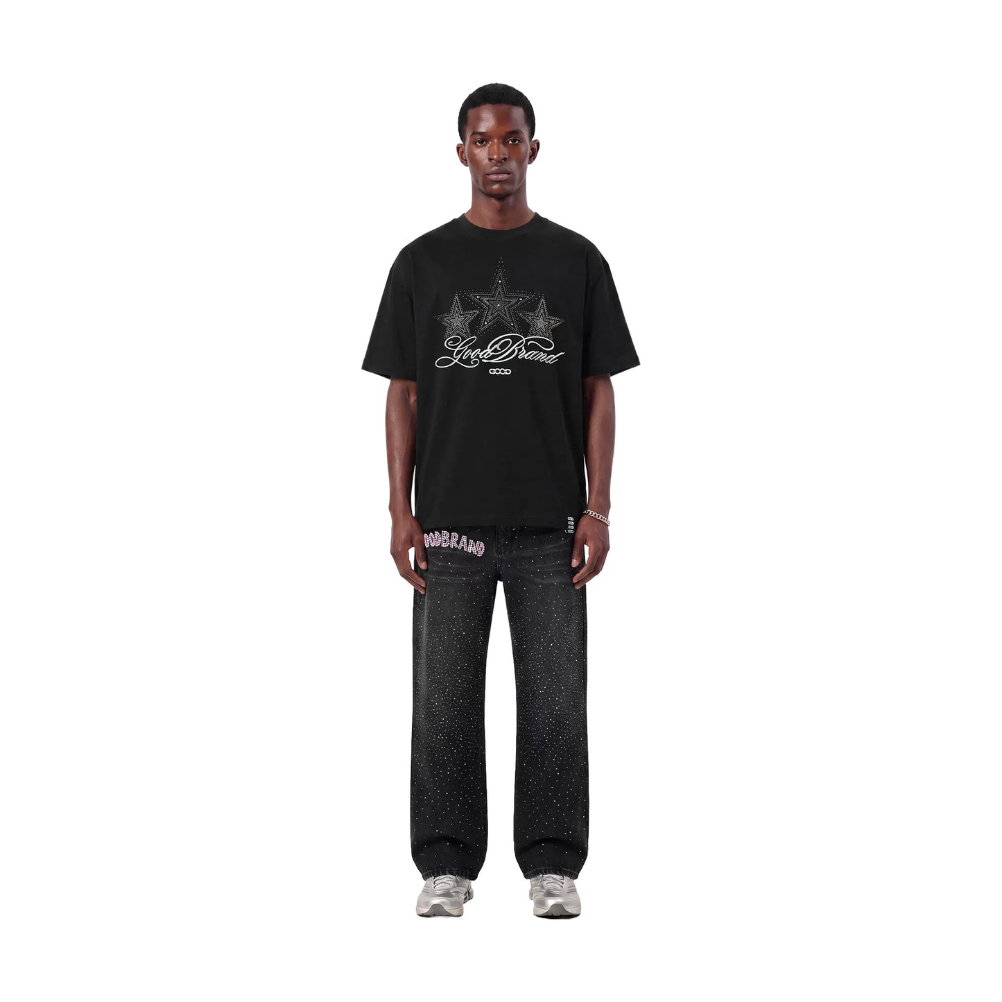 GOODBRAND Starry Sky Silver Thread Slogan S/S Tee Black (SS26)