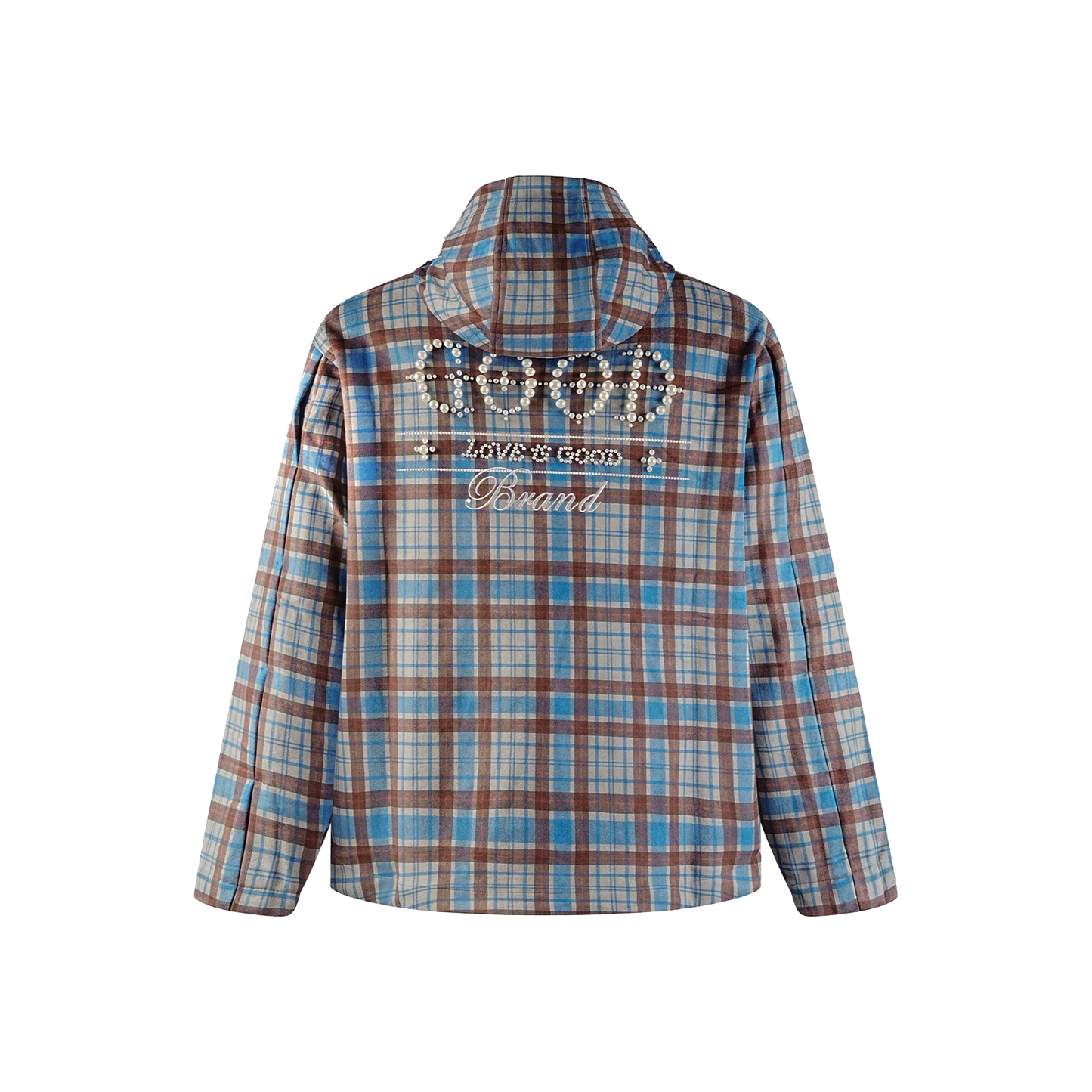 GOODBRAND Suede Beaded Hood Shirt Blue Gray Plaid (FW25)