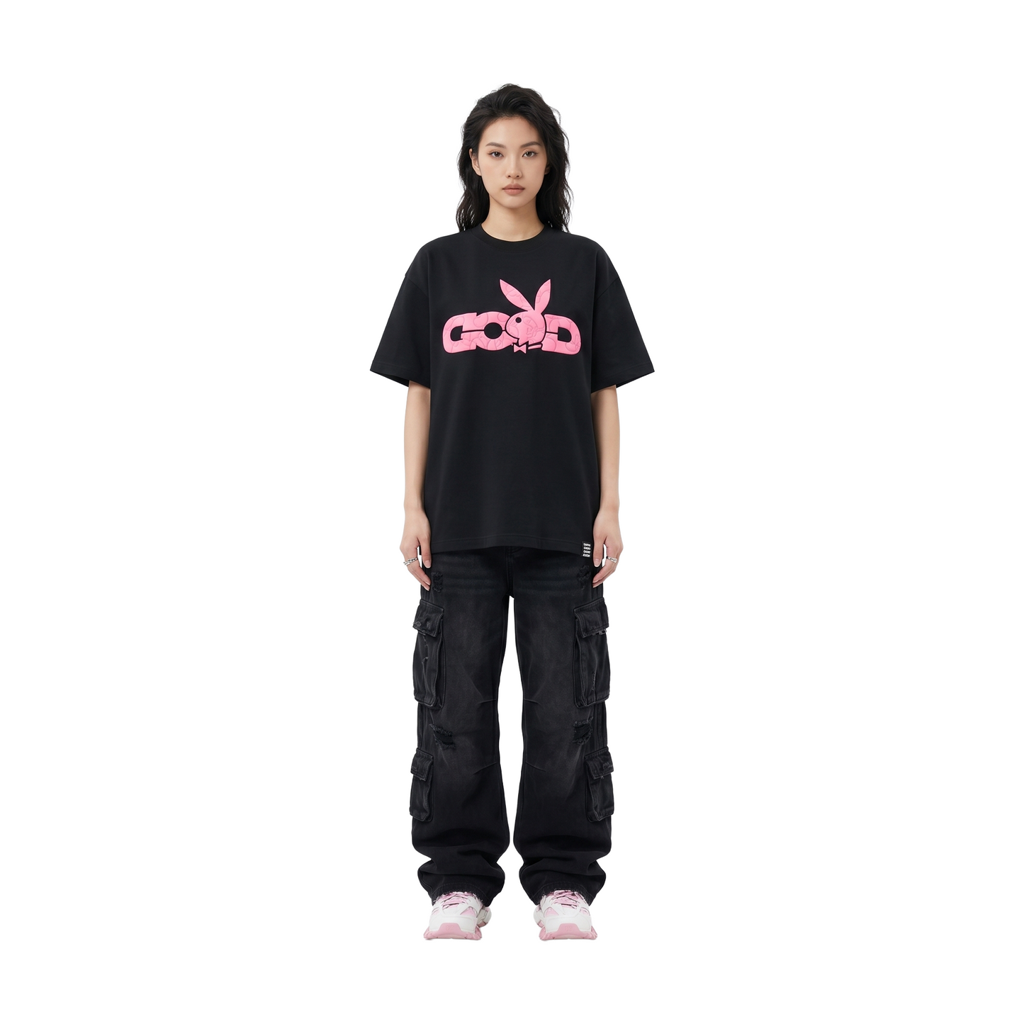 GOODBRAND x PLAYBOY 3D Puff Logo Tee Black/Pink (SS26)