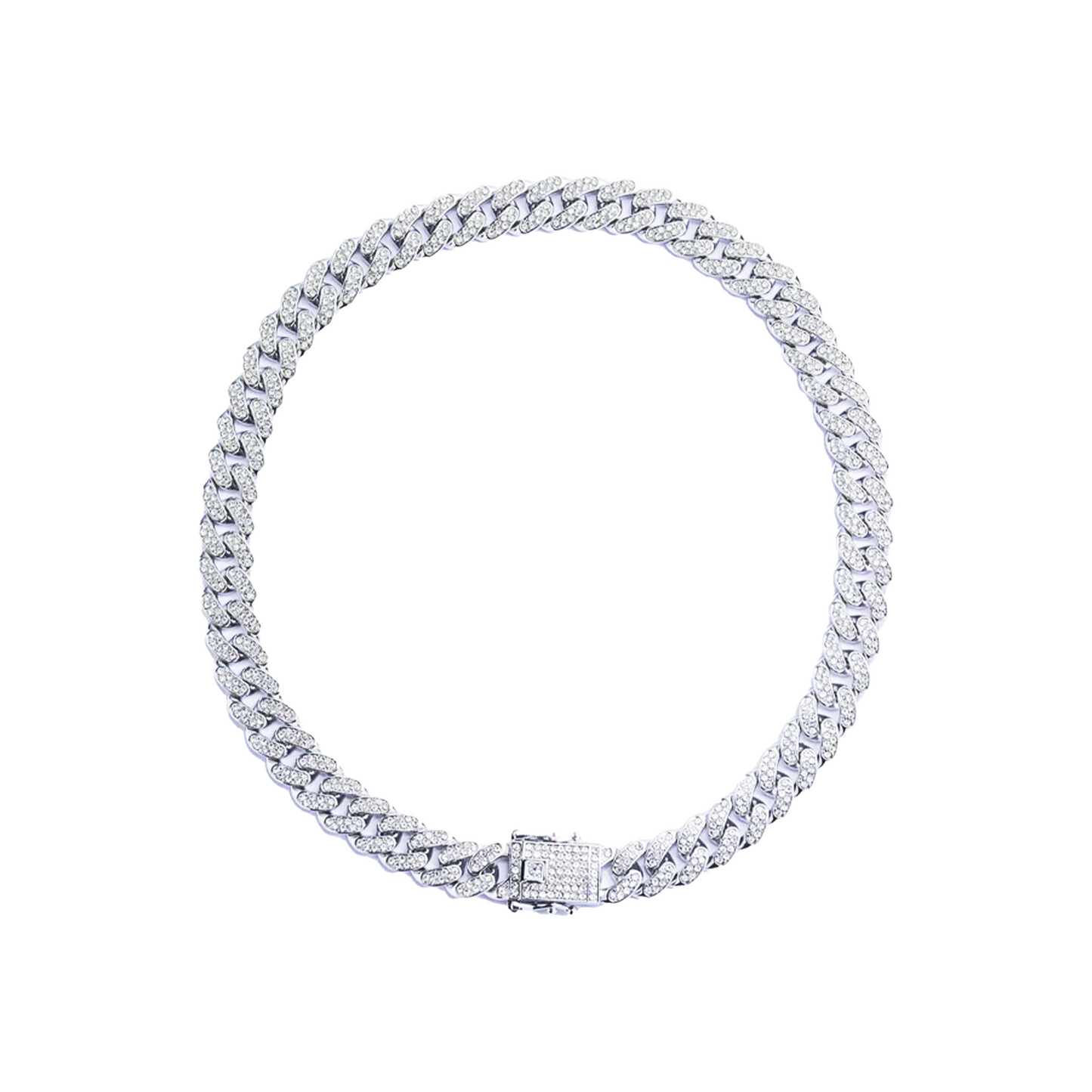 EK Collection Glass Stone Cuban Link Chain Silver (SS25)