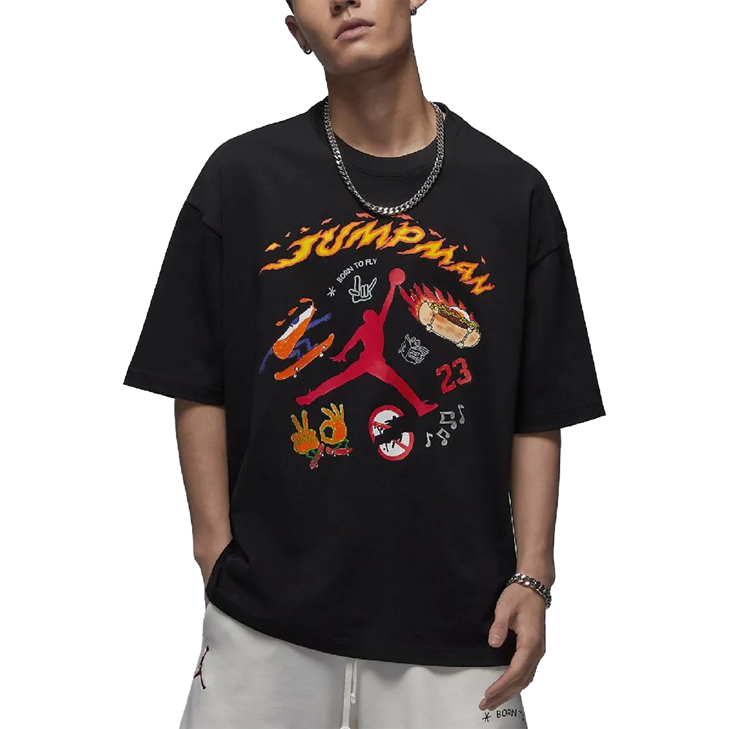 Jordan Fire Jumpman Front Logo Tee Black (SS23)