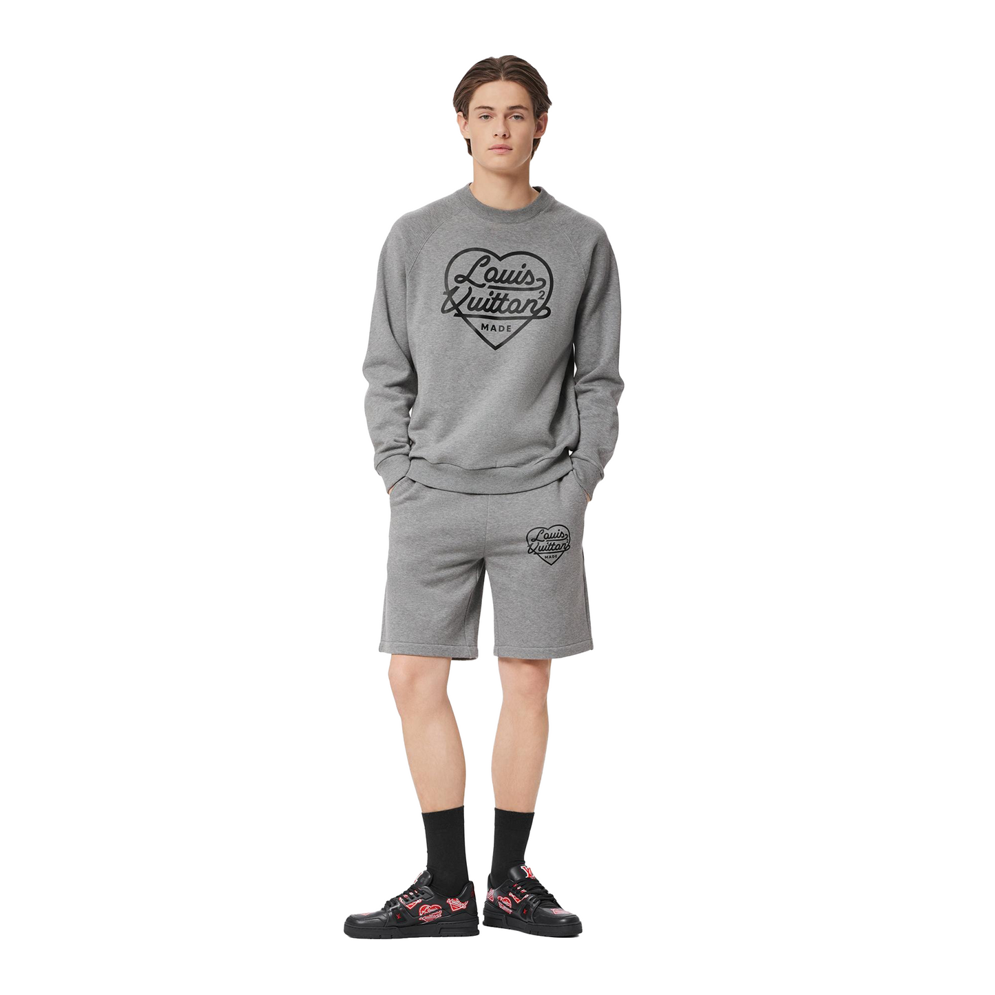 LOUIS VUITTON x Nigo Printed Heart Sweatshirt Light Grey (FW21)