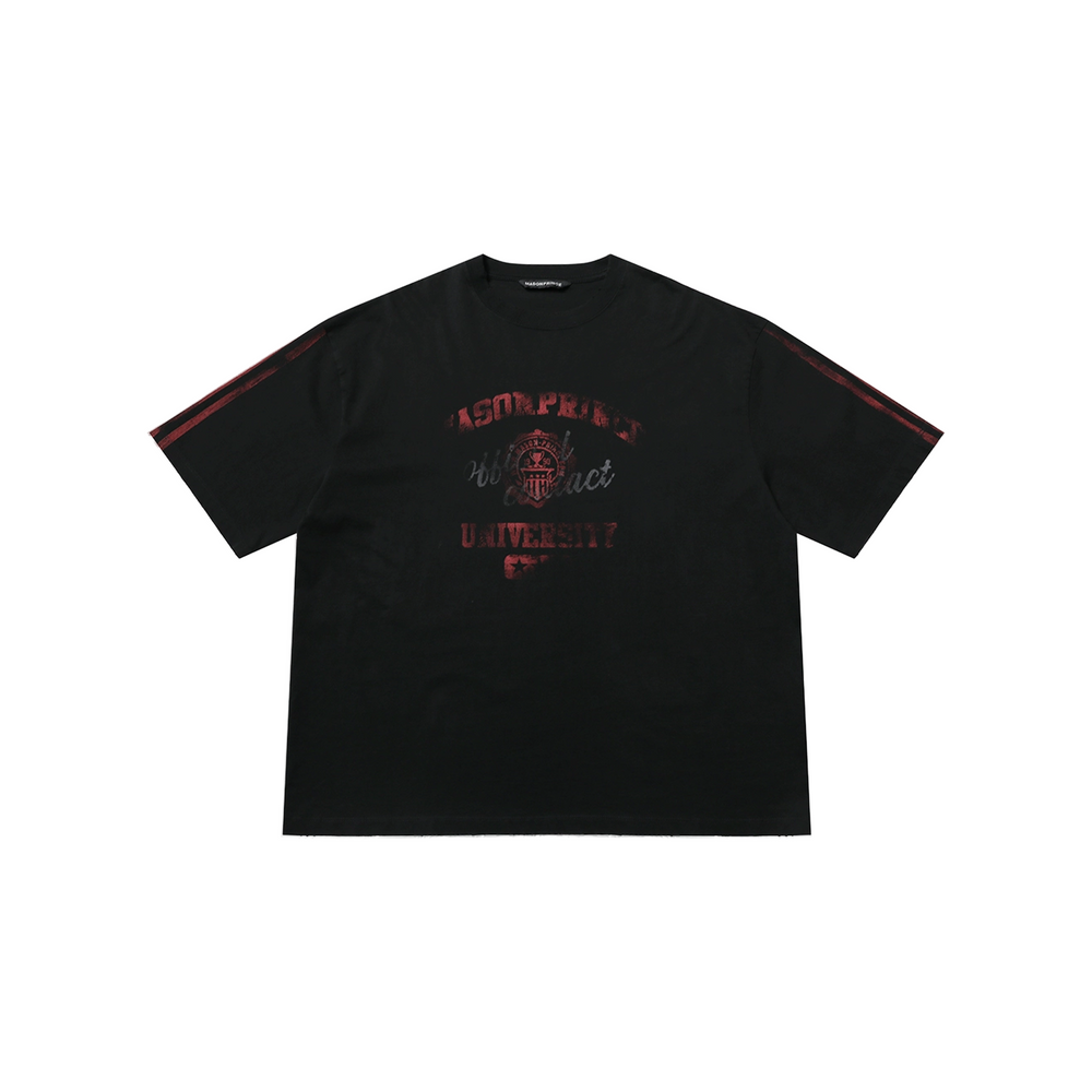 MASONPRINCE Campus Mix Natural Cotton Badge Bar Printed Tee Black (FW25)