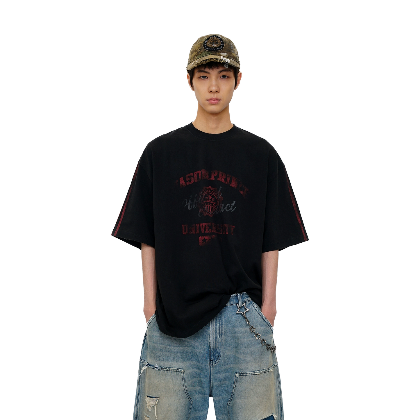 MASONPRINCE Campus Mix Natural Cotton Badge Bar Printed Tee Black (FW25)