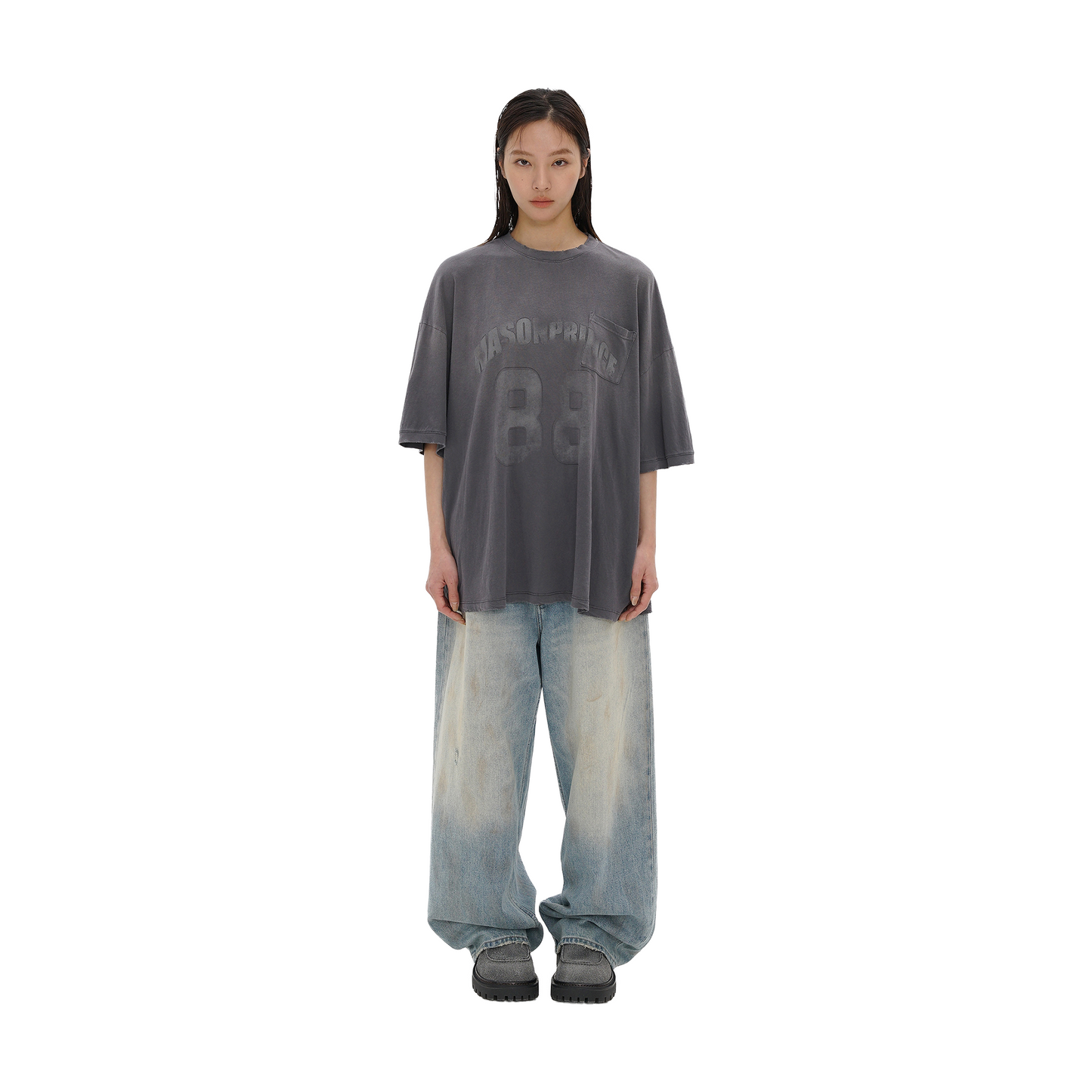 MASONPRINCE Kangli Printed Distressed Loose Tee Iron Grey (SS25)