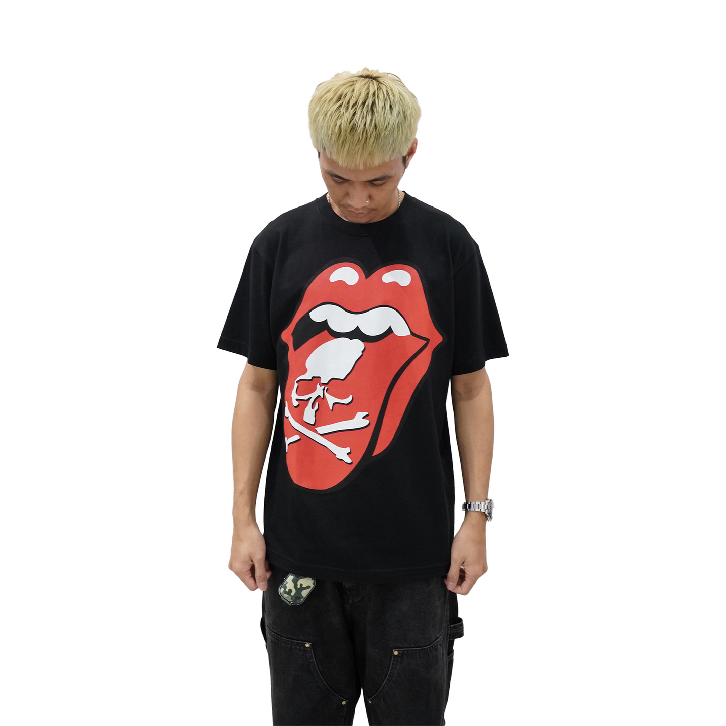 MASTERMIND WORLD x The Rolling Stones RS9 Big Tongue Tee Black (SS24)