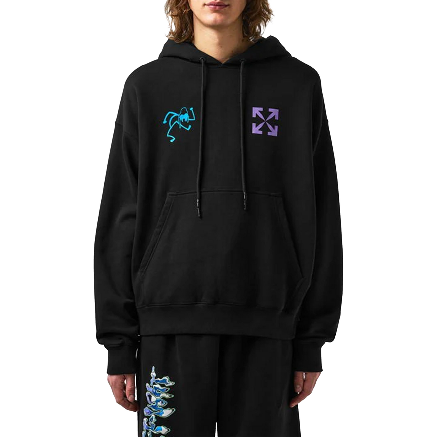 OFF-WHITE Blue 90’s Liquid Extra Long Hoodie Black/Blue (SS22)