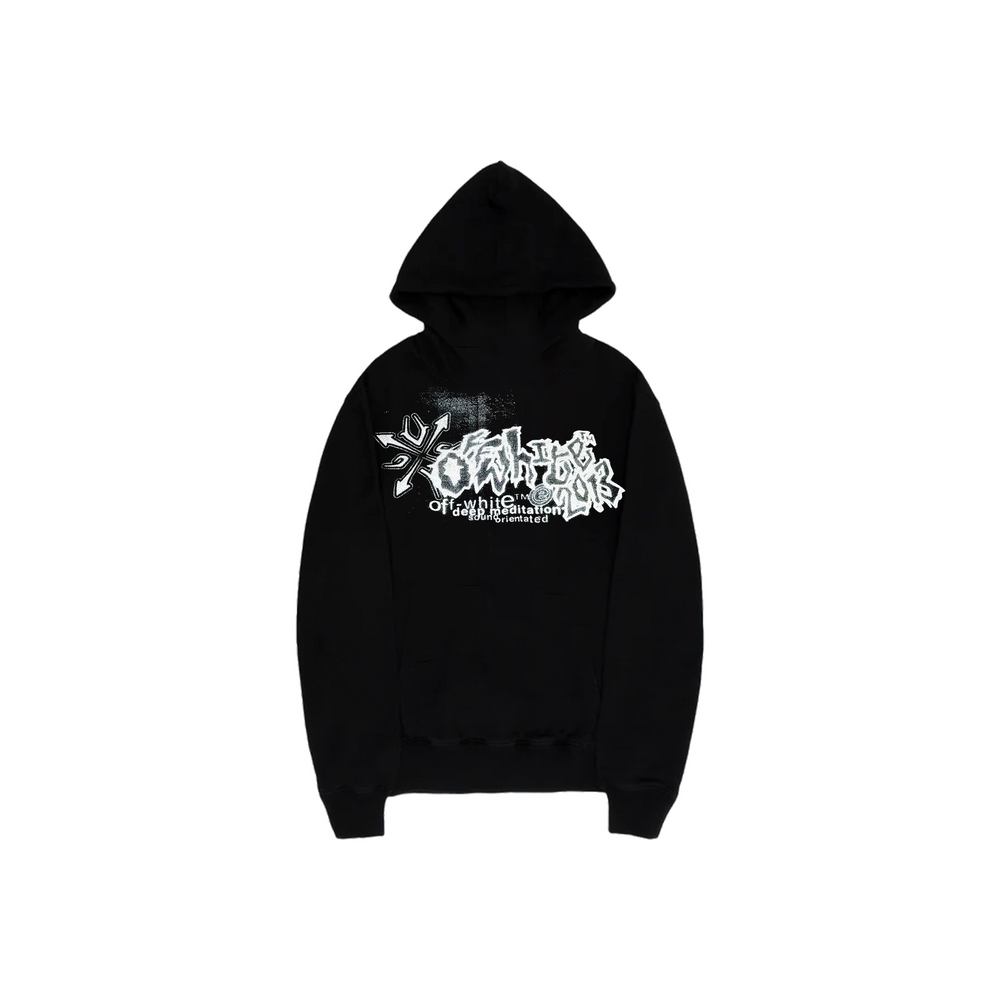 OFF-WHITE Tribal Type Extra Long Hoodie Black/White (SS22)