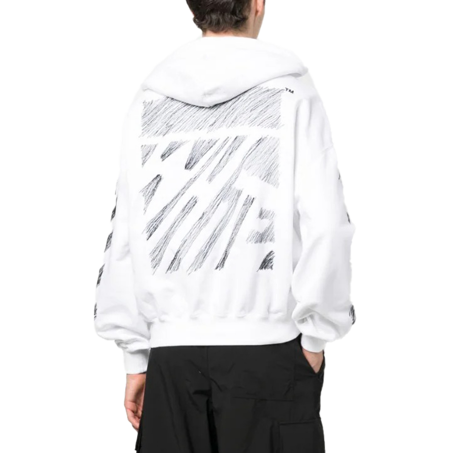 OFF-WHITE Scribble Diagonal Boxy Hoodie White/Black (SS23)