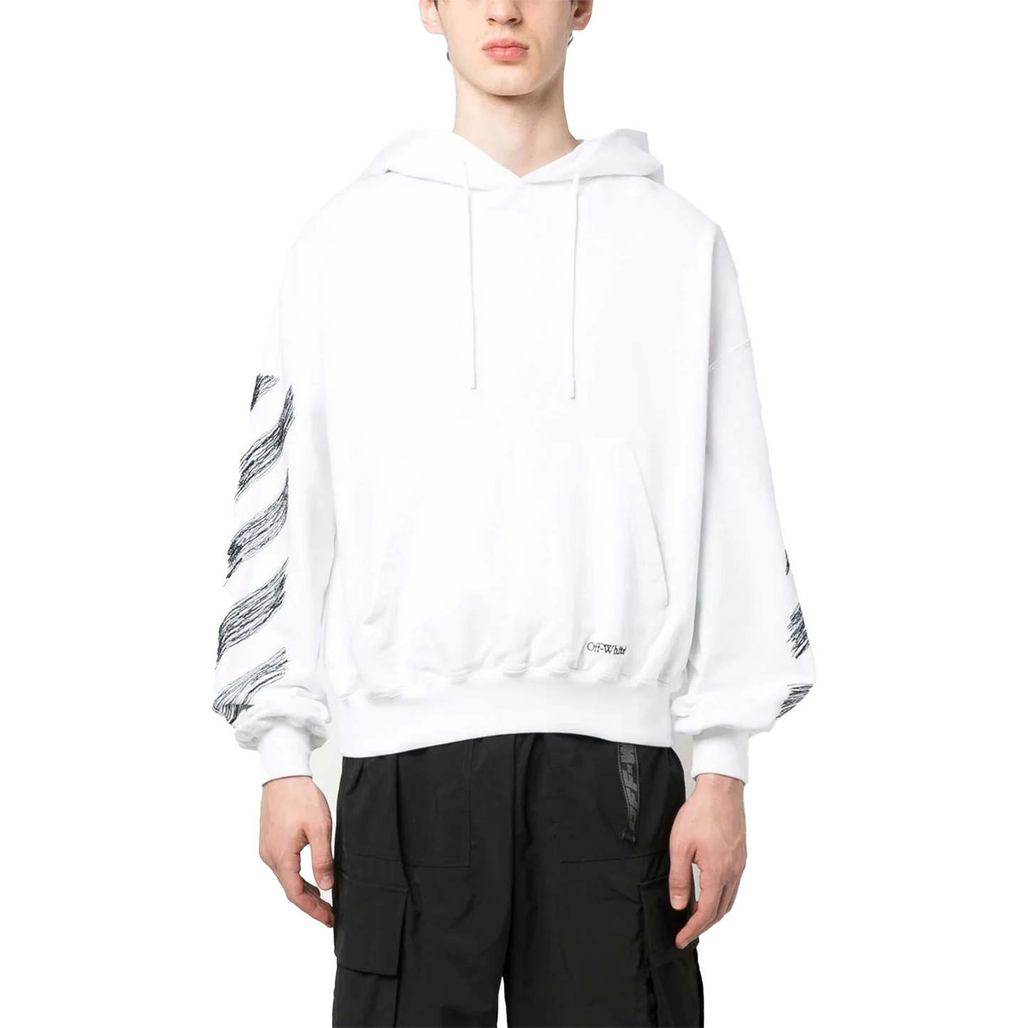 OFF-WHITE Scribble Diagonal Boxy Hoodie White/Black (SS23)