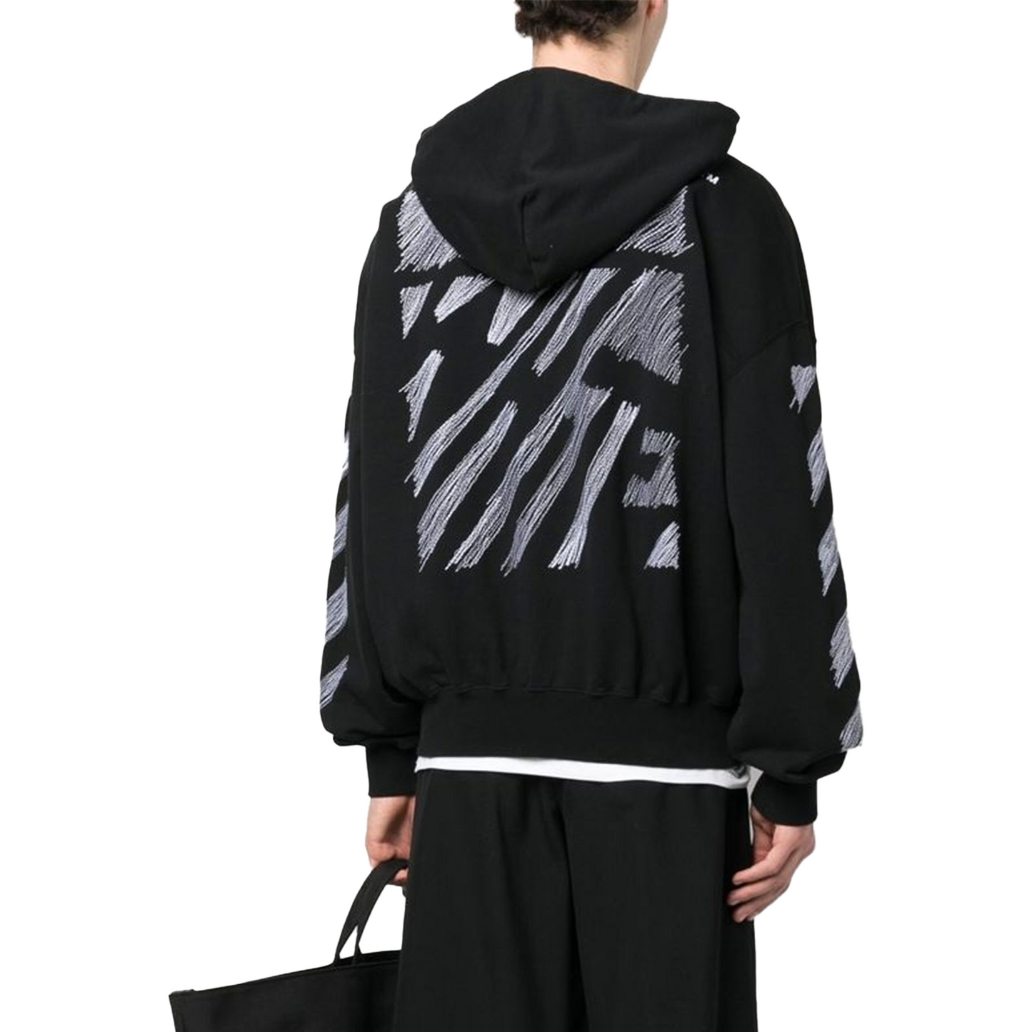 OFF-WHITE Scribble Diagonal Boxy Hoodie Black/White (SS23)