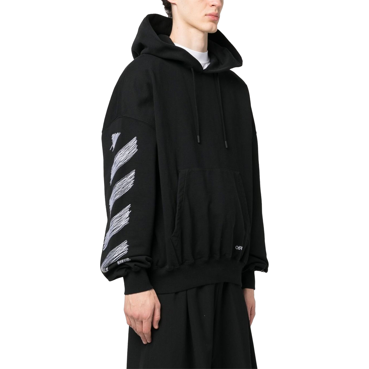 OFF-WHITE Scribble Diagonal Boxy Hoodie Black/White (SS23)